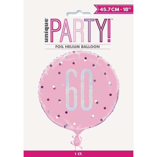 Helium Ballon 60 Jaar Roze 45cm leeg van Unique koop je bij Partywinkel