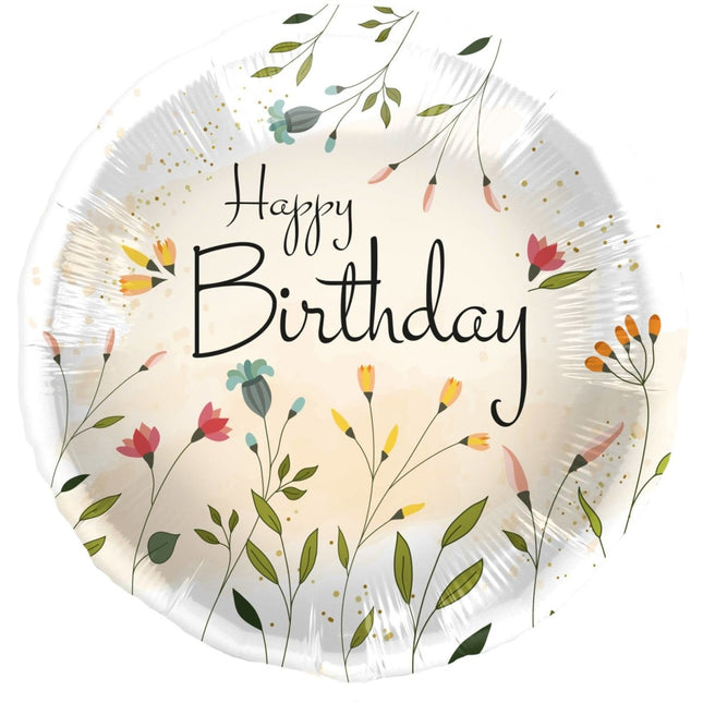 Helium Ballon Happy Birthday Bloemen Leeg 45cm van Folat koop je bij Partywinkel