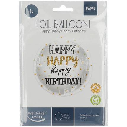 Helium Ballon Happy Birthday Gouden Stippen Leeg 45cm van Folat koop je bij Partywinkel