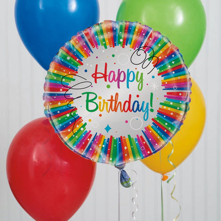 Helium Ballon Happy Birthday Linten Regenboog 45cm leeg van Unique koop je bij Partywinkel