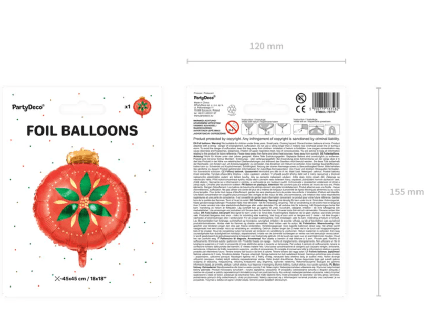 Helium Ballon Kerstbal Leeg 45cm van Partydeco koop je bij Partywinkel