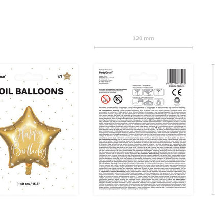 Helium Ballon Ster Happy Birthday Goud Leeg 40cm van Partydeco koop je bij Partywinkel