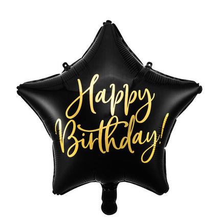 Helium Ballon Ster Happy Birthday Zwart Leeg 40cm van Partydeco koop je bij Partywinkel