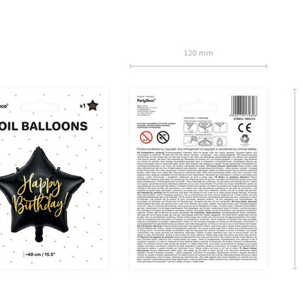 Helium Ballon Ster Happy Birthday Zwart Leeg 40cm van Partydeco koop je bij Partywinkel