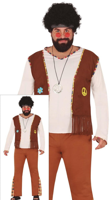 Hippie 60S Kostuum Bruin Wit Heren van Fiestas Guirca koop je bij Partywinkel