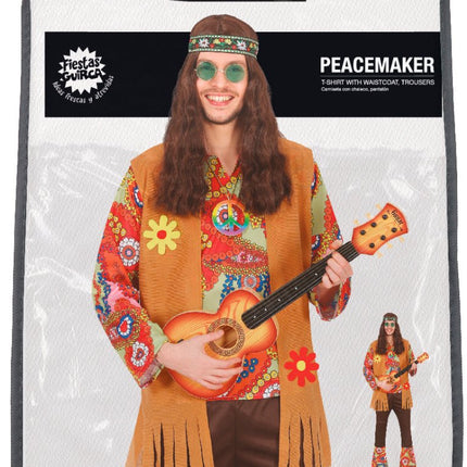 Hippie 60S Kostuum Gekleurd Heren Met Bruin Vest van Fiestas Guirca koop je bij Partywinkel