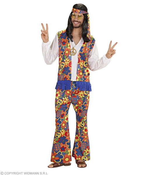 Amscan 60er Jahre Hippie Mann Kostüm Set | Größe XL | Inkl. Oberteil, Hose & Kopftuch | Für Kostümparty, Halloween