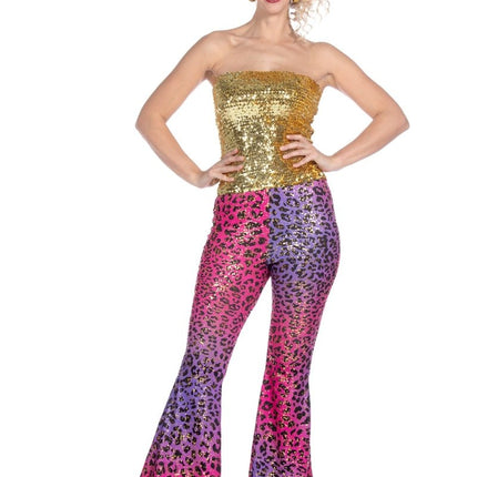 Hippiebroek panter sparkle paars/roze - Partywinkel - 8720059074846