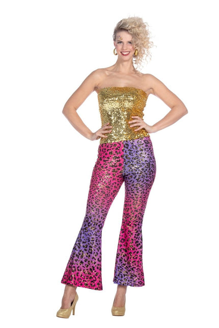 Hippiebroek panter sparkle paars/roze - Partywinkel - 8720059074846