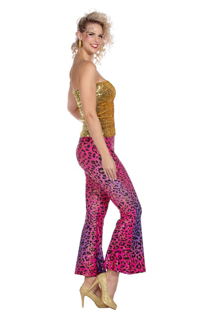 Hippiebroek panter sparkle paars/roze - Partywinkel - 8720059074846