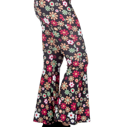 Hippiebroek zwart bloemen - Partywinkel - 8720059072293