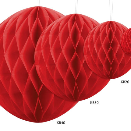 Honeycomb Bal Rood 20cm van Partydeco koop je bij Partywinkel