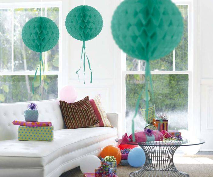Honeycomb Bal Turquoise Franje 30cm van Folat koop je bij Partywinkel