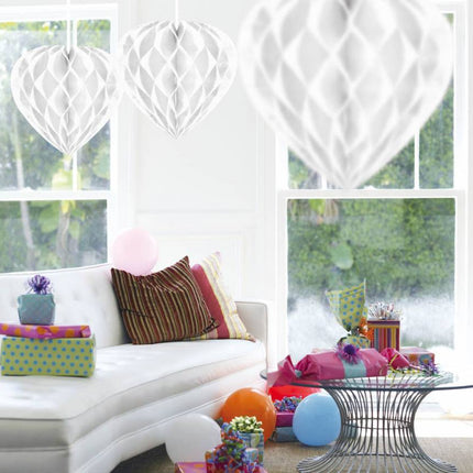 Honeycomb Wit Hart 30cm van Folat koop je bij Partywinkel