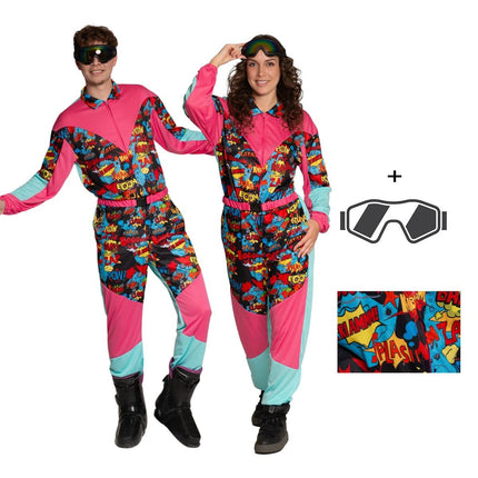 80er Jahre Skianzug mit Schutzbrille Comic - Unisex
