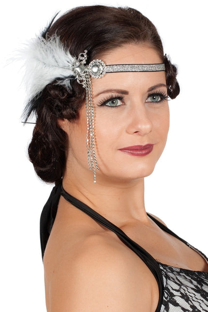Hoofdband charleston witte veer - Partywinkel - 8720059008964