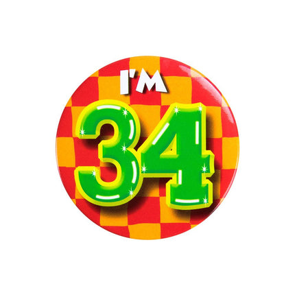 I'm 34 Button 34 Jaar 5,5cm van Paper Dreams koop je bij Partywinkel