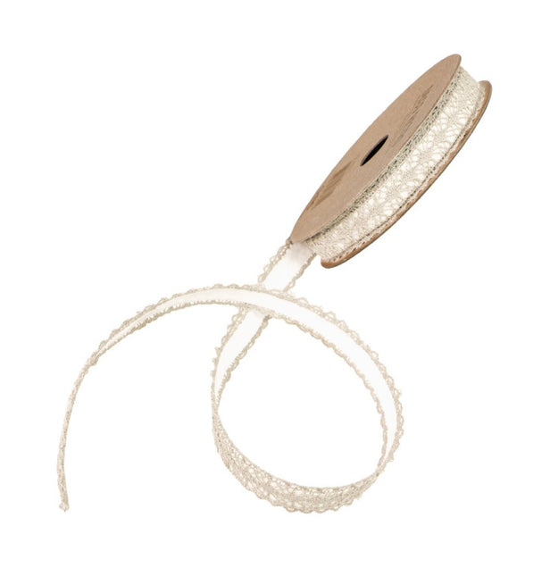 ELFENBEINFARBENES KLEBENDES BAUMWOLL-SPITZENBAND 1 CM X 2 M