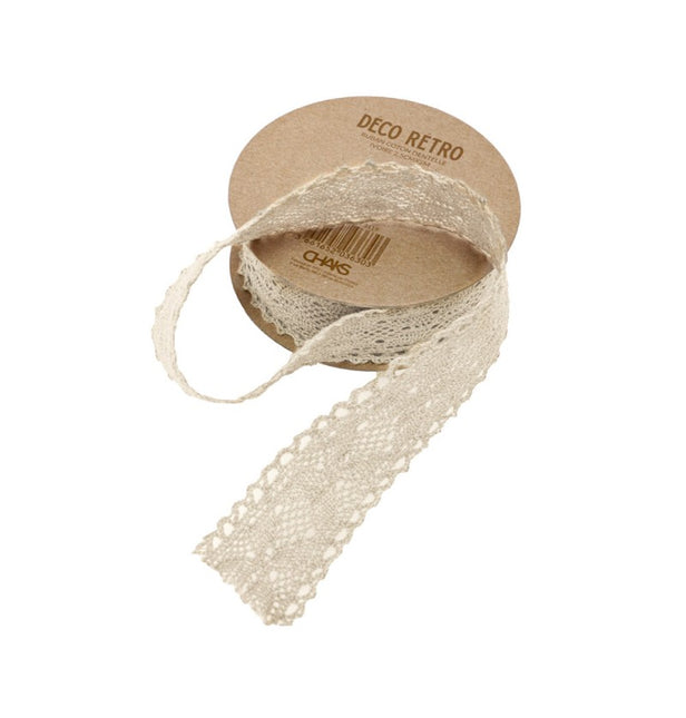 ELFENBEINFARBENES BAUMWOLL-SPITZENBAND 2,5 CM X 2 M