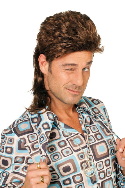 Jaren 80 Pruik Lang Bruin van Wilbers & Wilbers koop je bij Partywinkel