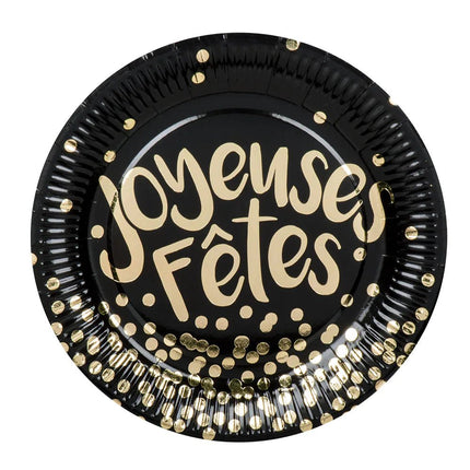 Joyeux Anniversaire Borden Zwart Goud 23cm 6st van Boland koop je bij Partywinkel