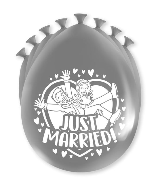 Just Married Ballonnen Zilver 30cm 8st van Paper Dreams koop je bij Partywinkel