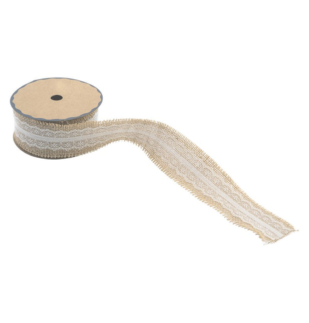 JUTEBAND MIT SPITZE 5 CM X 5 M