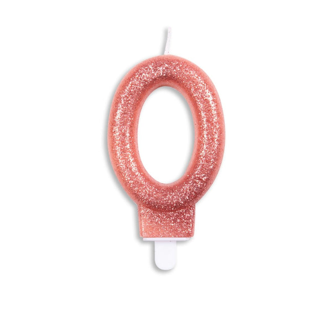 Kaars 0 Jaar Rose Goud Glitter 7cm van WeFiesta koop je bij Partywinkel
