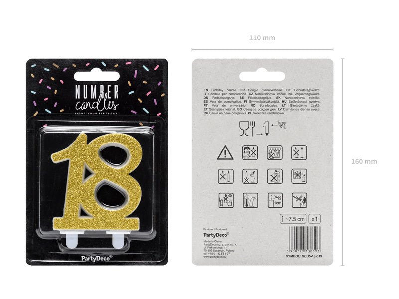 Kaars 18 Jaar Goud 7,5cm van Partydeco koop je bij Partywinkel