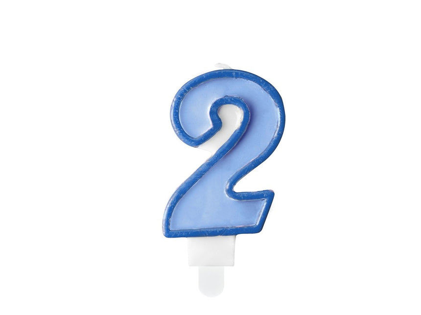 Kaars 2 Jaar Blauw 7cm van Partydeco koop je bij Partywinkel