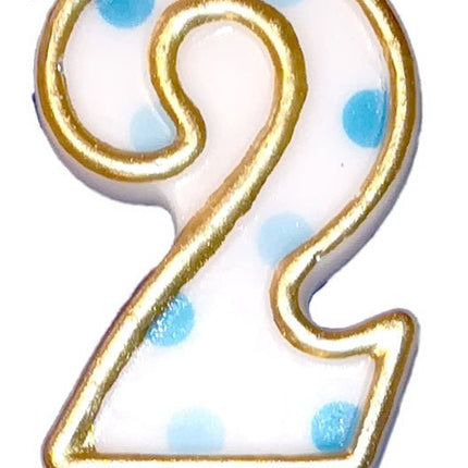 Kaars 2 Jaar Blauwe Stippen 8,5cm van Haza Witbaard koop je bij Partywinkel