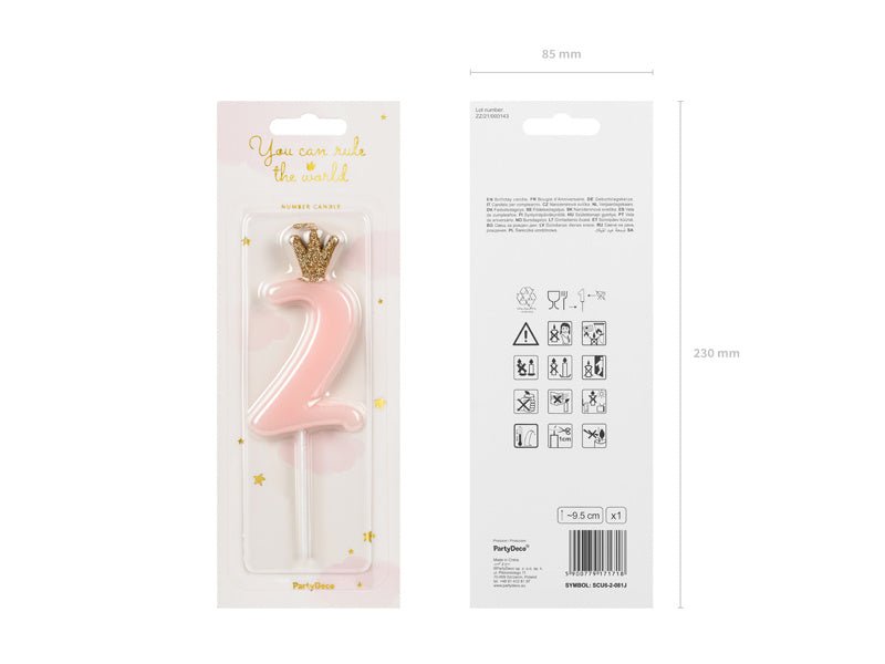 Kaars 2 Jaar Lichtroze 9,5cm van Partydeco koop je bij Partywinkel