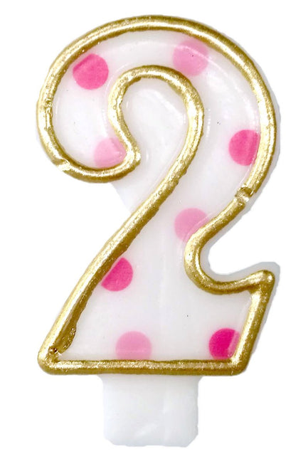 Kaars 2 Jaar Roze Stippen 8,5cm van Haza Witbaard koop je bij Partywinkel