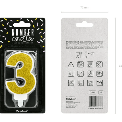 Kaars 3 Jaar Goud 7cm van Partydeco koop je bij Partywinkel