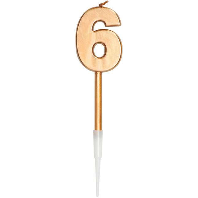 Kaars 6 Jaar Brons Metallic 15cm van Folat koop je bij Partywinkel