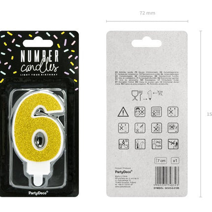 Kaars 6 Jaar Goud 7cm van Partydeco koop je bij Partywinkel