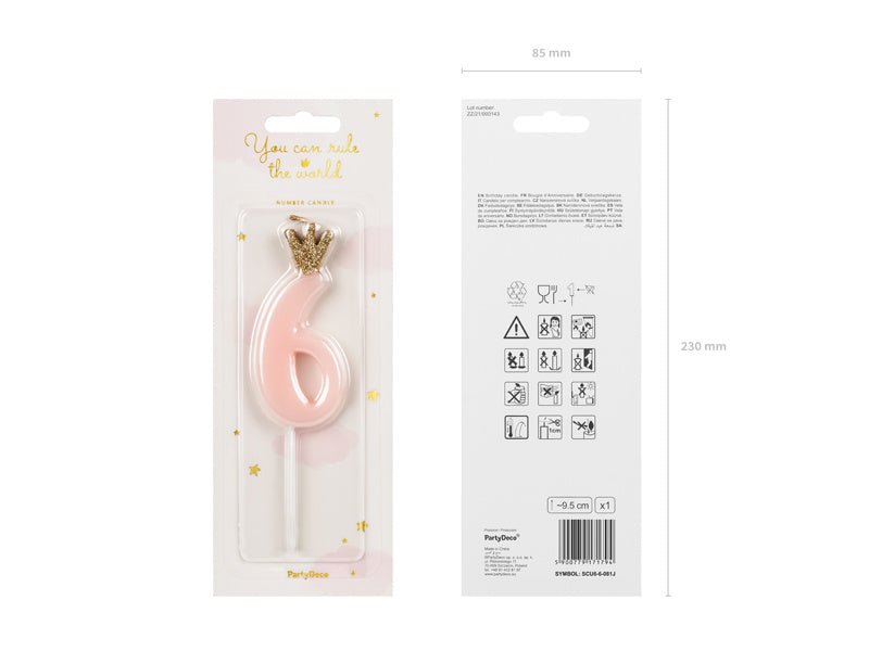 Kaars 6 Jaar Lichtroze 9,5cm van Partydeco koop je bij Partywinkel