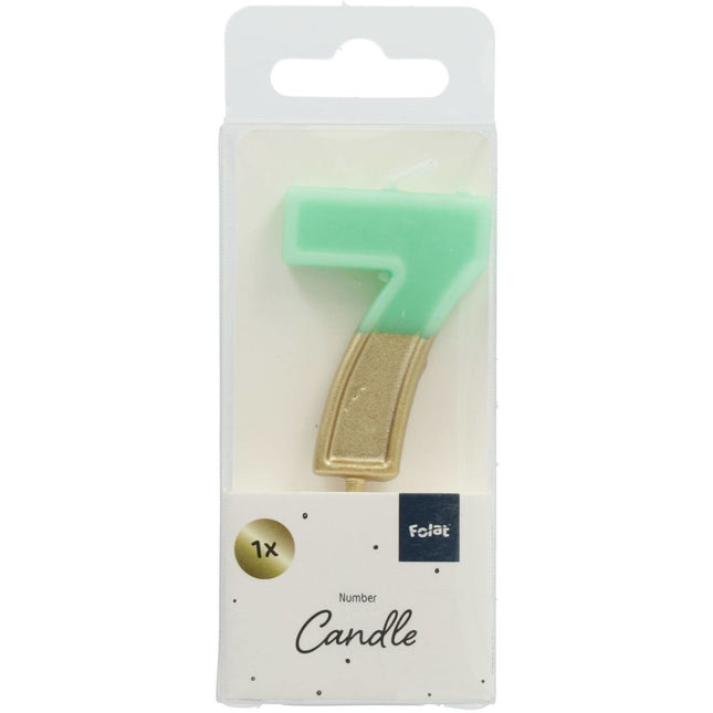 Kaars 7 Jaar Retro Groen 5cm van Folat koop je bij Partywinkel