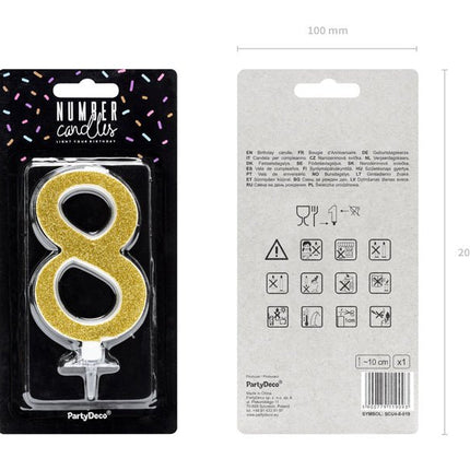 Kaars 8 Jaar Goud 10cm van Partydeco koop je bij Partywinkel