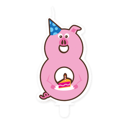 Kaars 8 Jaar Varken van Paper Dreams koop je bij Partywinkel