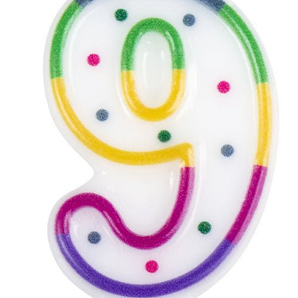Kaars 9 Jaar 8cm - Partywinkel - 8712026310699