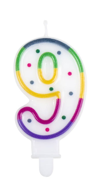 Kaars 9 Jaar 8cm - Partywinkel - 8712026310699