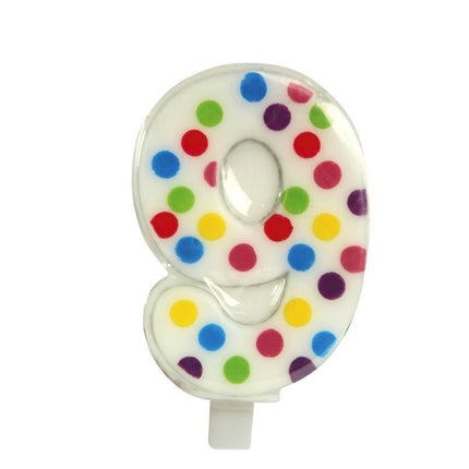 Kaars 9 Jaar Confetti 6,5cm van Fiestas Guirca koop je bij Partywinkel