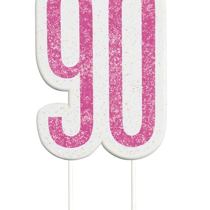 Kaars 90 Jaar Glitter Roze 8,5cm van Unique koop je bij Partywinkel