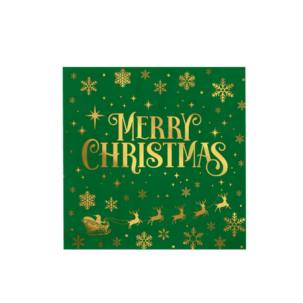 Kerst Servetten Groen Goud Merry Christmas 16cm 16st van Paper Dreams koop je bij Partywinkel