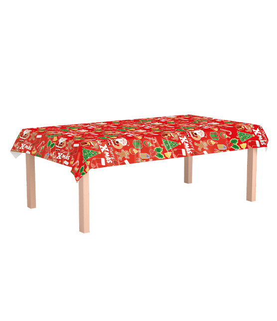 Kerst Tafelkleed Rood Kerstfiguren 2,74m van Paper Dreams koop je bij Partywinkel