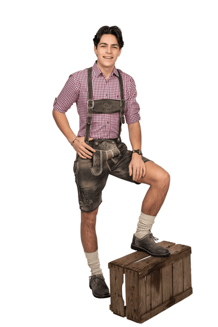 Lederhose Bruin Heren Kort Met Beenknopen van Haus Huberts koop je bij Partywinkel