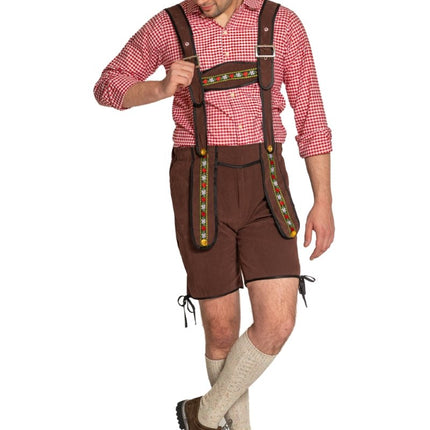 Lederhose Johann met Verstelbare Bretels Donkerbruin Kort van Partychimp koop je bij Partywinkel