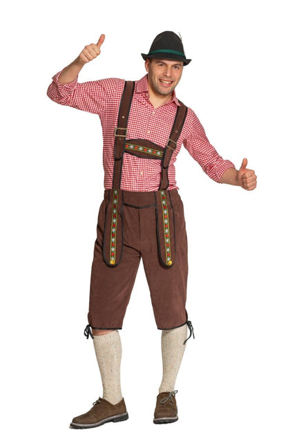 Lederhose Johann met Verstelbare Bretels Donkerbruin Lang van Partychimp koop je bij Partywinkel