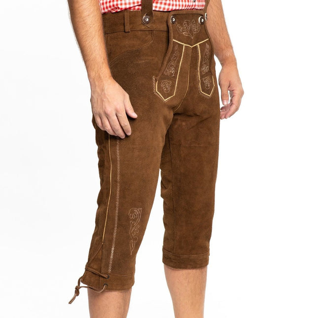 Lederhose Leer Lang Donkerbruin en Bretels van Tannhauser koop je bij Partywinkel